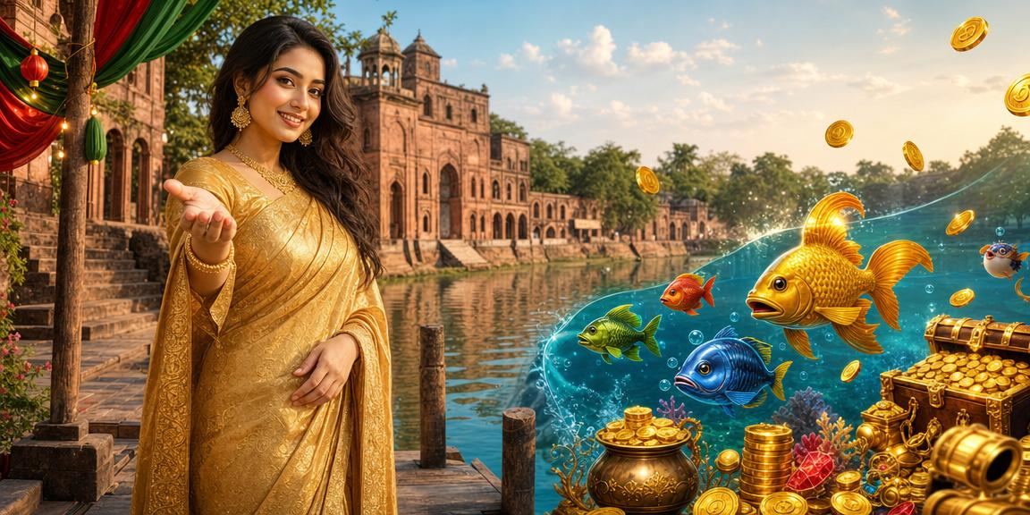 Woman in saree in Sonargaon playing a fishing game